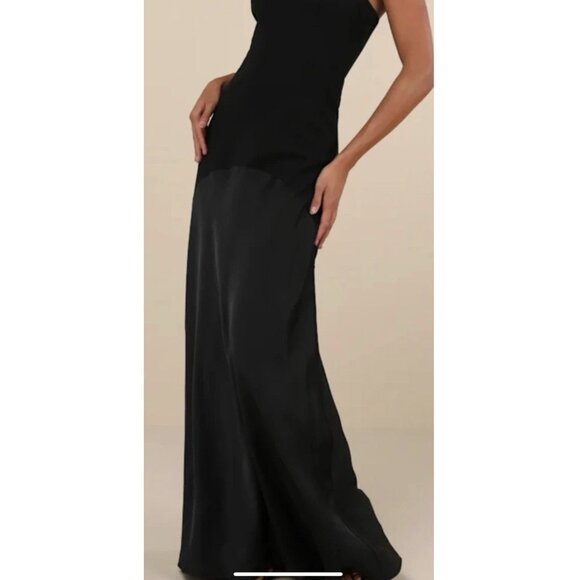 Lulus Compelling Style Long Strapless A-Line Maxi Dress Black S Small Silky NEW - Picture 5 of 16